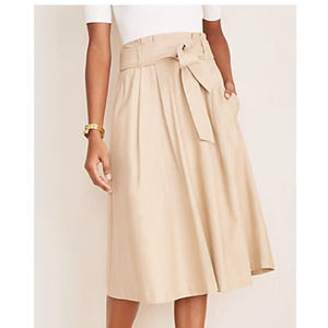 Ann Taylor Petite Tie Waist Pleated Pocket Skirt In Nomad Khaki NWT